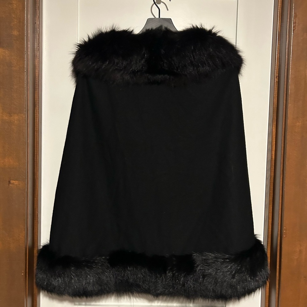 SANDI MONICA Vintage 60’s Mod Retro Fur Cape Coat Wool Black - Picture 4 of 4
